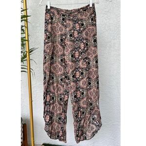 Abbeline Flowy Pattern Pants, Size Small, High Slit, 100% Rayon Soft Comfort